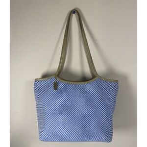 The SAK Shoulder Purse Crochet Bag Blue White Woven Double Strap 10"X14" Handbag